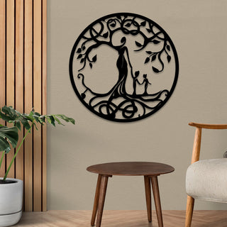 Mom And Two Kids Tree Of Life Metal Sign, Mother Nature Art Laser Cut Metal Signs Custom Gift Ideas