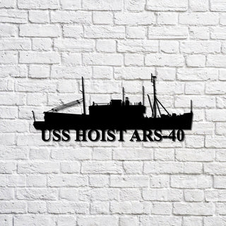 Uss Hoist Ars40 Navy Ship Metal Sign, Memory Wall Metal Sign Gift For Navy Veteran, Navy Ships Silhouette Metal Sign Laser Cut Metal Signs Custom Gift Ideas