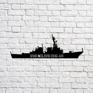 Uss Milius Ddg69 Navy Ship Metal Sign, Memory Wall Metal Sign Gift For Navy Veteran, Navy Ships Silhouette Metal Sign Laser Cut Metal Signs Custom Gift Ideas