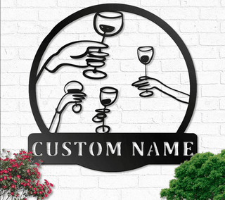 Custom Name Glass Of Wine Metal House Sign