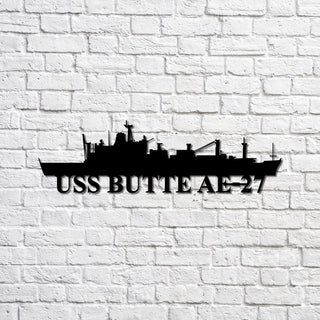 Uss Butte Ae27 Navy Ship Metal Sign, Memory Wall Metal Sign Gift For Navy Veteran, Navy Ships Silhouette Metal Sign Laser Cut Metal Signs Custom Gift Ideas