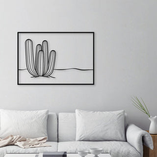 Large Cactus One Line Rectangle Wall Art Decor Cut Metal Sign Laser Cut Metal Signs Custom Gift Ideas