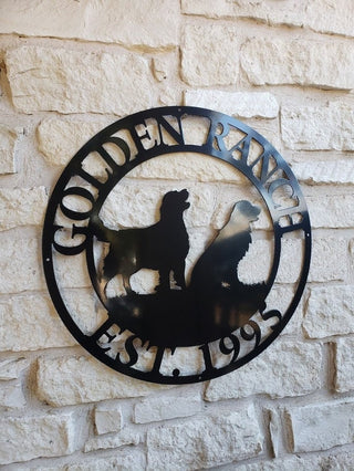 Golden Retriever Dog Sign, Entrance Sign, Wall Decor, Plasma Cut Steel Sign, Custom Sign, Welcome Sign, Personalized Sign, Home Decor Laser Cut Metal Signs Custom Gift Ideas