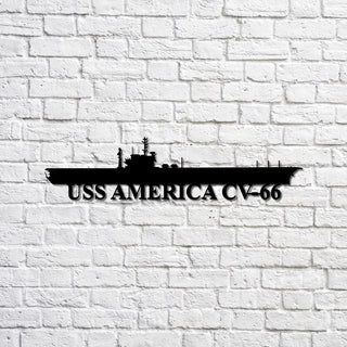 Uss America Cv66 Navy Ship Metal Sign, Memory Wall Metal Sign Gift For Navy Veteran, Navy Ships Silhouette Metal Sign Laser Cut Metal Signs Custom Gift Ideas