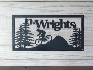 Mountain Bike Sign Custom Metal Sign Family Name Sign Personalized Sign Mountain Biker Gift Laser Cut Metal Signs Custom Gift Ideas