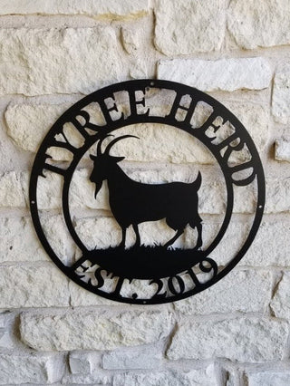 Goat Metal Sign, Established, Custom Goat, Farmer Sign, Personalized, Plasma Cut Steel Sign, Metal Art, Farmhouse Laser Cut Metal Signs Custom Gift Ideas