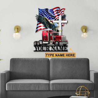 Red Truck With Eagle And Flag Personalized Metal Sign Laser Cut Metal Signs Custom Gift Ideas