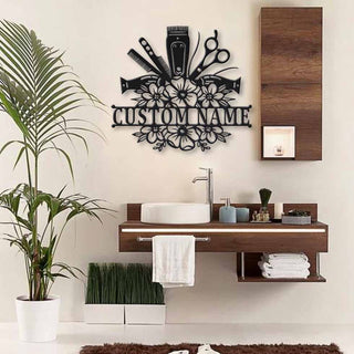 Beauty Salon Hair Stylist Flower ver 2 Personalized Metal House Sign