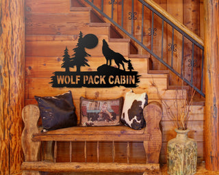 Aeticon PrintPrint Wolf Personalized Metal Sign, Wolf In Woods Cabin Sign, Family Name Howling Wolf Sign, Howling At The Moon Sign Laser Cut Metal Signs Custom Gift Ideas