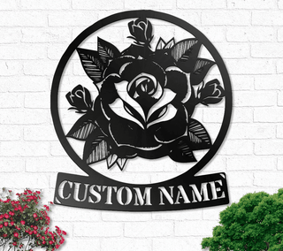 Custom Name Vintage Rose Metal House Sign