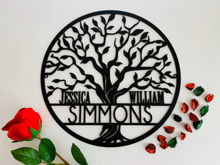 Personalized Tree Of Life Metal Sign Custom Family Last Name Wedding Gift Front Door Hanger Wreath Wall Hanging Decor Monogram Est Date Laser Cut Metal Signs Custom Gift Ideas