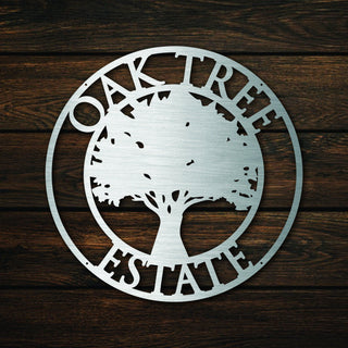 Metal Laser Cut Circle Oak Tree House Sign, Personalised House Name Sign, House Name Sign, Oak Tree House Sign, Laser Cut House Number Laser Cut Metal Signs Custom Gift Ideas