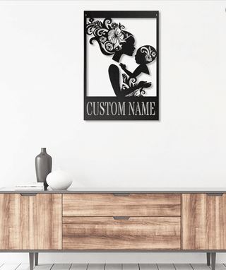 Custom Name Floral Mother And Child Metal House Sign