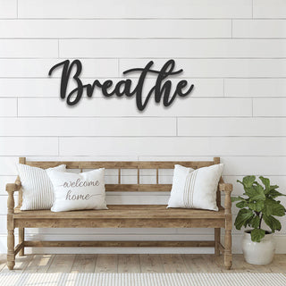 Breathe Sign, Breathe Metal Sign, Custom Cursive Metal Sign, Personalized Yoga Sign, Yoga Studio Decor, Word Wall Art, Meditation Gift Laser Cut Metal Signs Custom Gift Ideas