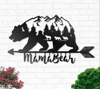 Mama Bear With 3 kids Metal House Sign