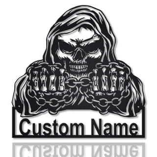 Personalized Grim Reaper Skull Skeleton Metal Sign Art, Custom Skull Skeleton Monogram Metal Sign, Skull Gifts Funny, Hobbie Gift Laser Cut Metal Signs Custom Gift Ideas