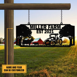 Personalized Metal Farm Sign Cow Tractor Monogram, Custom Outdoor Farmhouse, Front Gate Laser Cut Metal Signs Custom Gift Ideas