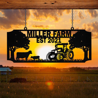 Personalized Metal Farm Sign Cow Tractor Monogram, Custom Outdoor Farmhouse, Front Gate Laser Cut Metal Signs Custom Gift Ideas