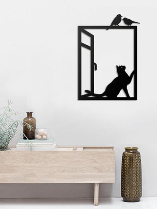 Cat Looking At Birds On Window Cat Lovers Wall Art Decor Cut Metal Sign Laser Cut Metal Signs Custom Gift Ideas