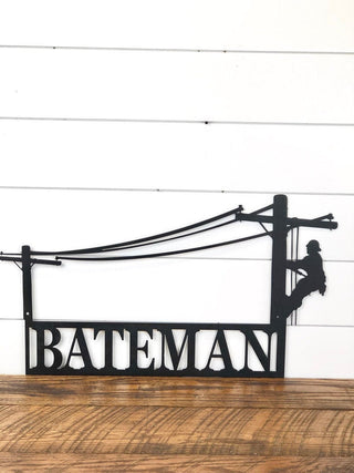 Lineman Last Name Metal Sign, Lineman Gift, Lineman Sign, Personalized Lineman, Christmas Gift, Custom Metal Sign, Door Hanger Laser Cut Metal Signs Custom Gift Ideas