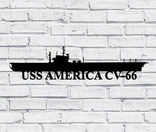 USS America CV66 Navy Ship Metal Sign, Memory Wall Metal Sign Gift for Navy Veteran Laser Cut Metal Signs Custom Gift Ideas