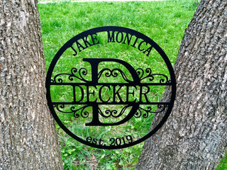 Personalized Last Name Metal Outdoor Sign Monogram Garden Door Hanger Initial Split Letter Wall Art Decor Wedding Gift Couple Names Est Sign Laser Cut Metal Signs Custom Gift Ideas