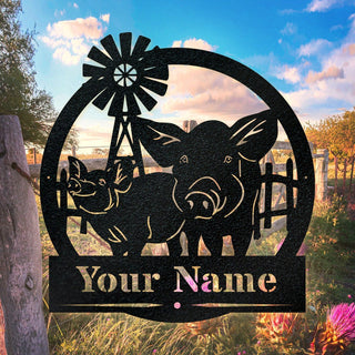 Personalized Pig Monogram Metal Pig Farm Sign Laser Cut Metal Signs Custom Gift Ideas