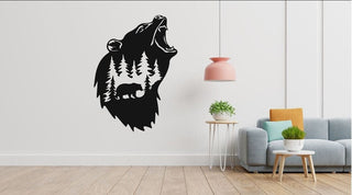 Bear Scene Metal Sign, Metal Wall Art, Home Decor, Metal Laser Cut Metal Signs Custom Gift Ideas