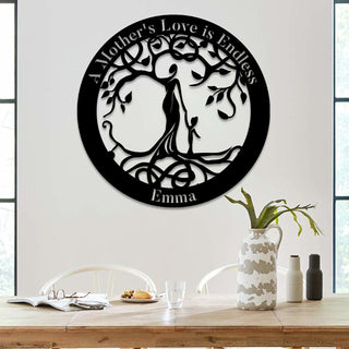 A Mother's Love Is Endless Tree Of Life Metal Art, Mom And Kid Wall Decor Laser Cut Metal Signs Custom Gift Ideas