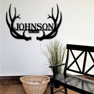 Antlers Name Sign, 30" Custom Deer Antlers Last Name Sign, Personalized Metal Antler, Antler Monogram Ranch Decor, Gift Idea Laser Cut Metal Signs Custom Gift Ideas