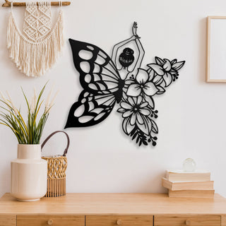 Ballet Lovers Ballerina Flying With A Floral Butterfly Wing Flower Wall Art Decor Cut Metal Sign Laser Cut Metal Signs Custom Gift Ideas