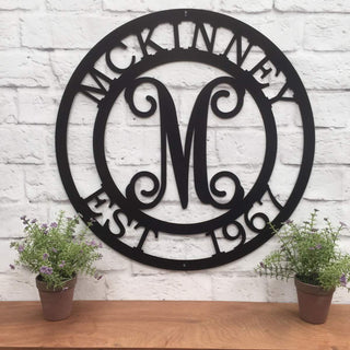 Monogram Family Name Door Wreath, Cut Metal Sign, Metal Wall Art, Metal House Sign Laser Cut Metal Signs Custom Gift Ideas