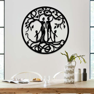 Mother, Father And Two Kids Tree Of Life Metal Art, Steel Wall Decor Laser Cut Metal Signs Custom Gift Ideas