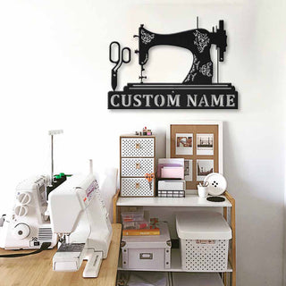 Personalized Name Sewing Machine And Sewing Scissors Metal House Sign Laser Cut Metal Signs Custom Gift Ideas