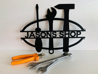 Personalized Metal Garage Sign Custom Name Work Shop Metal Wall Art Housewarming Home House Decor Man Cave Dad's Grandpas Gift For Mechanic Laser Cut Metal Signs Custom Gift Ideas