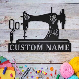 Personalized Name Sewing Machine And Sewing Scissors Metal House Sign Laser Cut Metal Signs Custom Gift Ideas