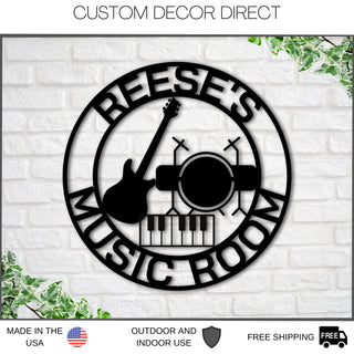 Custom Music Room Sign, Music Studio Metal Sign, Personalized Music Decor, Musical Instruments Sign, Musician Gift, Guitar Drums Keyboard Laser Cut Metal Signs Custom Gift Ideas