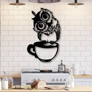 Owl And Cup Decor Wall Art Cut Metal Sign Laser Cut Metal Signs Custom Gift Ideas