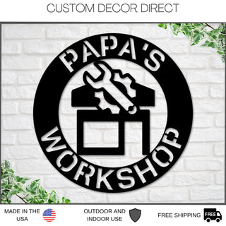 Personalized Fathers Day Gift, Papa's Workshop Sign In A Saw Blade, Crescent Wrench & Hammer Art, Gifts For Papa, Woodworker Sign, Papa Gift Laser Cut Metal Signs Custom Gift Ideas