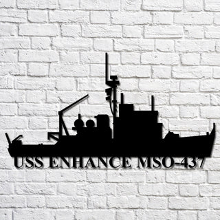 Uss Enhance Mso437 Navy Ship Metal Art, Custom Us Navy Ship Cut Metal Sign, Gift For Navy Veteran, Navy Ships Silhouette Metal Art, Navy Home Decor Laser Cut Metal Signs Custom Gift Ideas