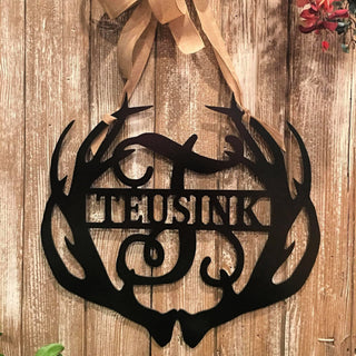 Custom Deer Antler Family Name & Monogram Wall Decor Gift For Hunter Personalized Name Sign Man Cave Gifts Antler Wall Hanger Laser Cut Metal Signs Custom Gift Ideas