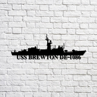 Uss Brewton De1086 Navy Ship Metal Sign, Memory Wall Metal Sign Gift For Navy Veteran, Navy Ships Silhouette Metal Sign Laser Cut Metal Signs Custom Gift Ideas