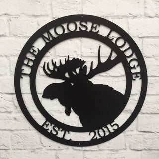 Personalized Moose Hunter Cabin Sign, Cut Metal Sign, Metal Wall Art, Metal House Sign Laser Cut Metal Signs Custom Gift Ideas