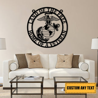 Personalized Land Of The Free Home Of A Veteran Us Marines Metal Sign, Metal Laser Cut Metal Signs Custom Gift Ideas