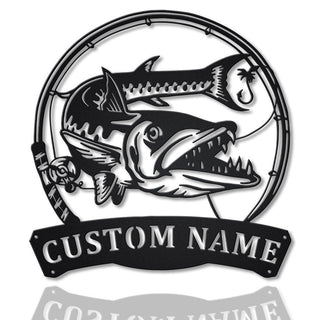 Personalized Barracudas Fishing Fish Pole Metal Sign Art, Custom Barracudas Fishing Metal Sign, Fishing Lover Home Decor, Fishing Gift Laser Cut Metal Signs Custom Gift Ideas