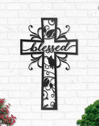 Jesus cross flower blessed Cut Metal Sign Laser Cut Metal Signs Custom Gift Ideas