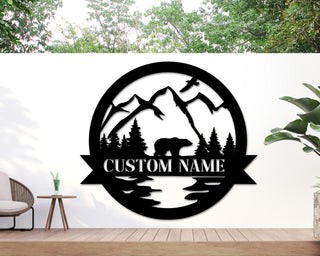 Bear Personalized Metal Sign, Bear In Woods Cabin Sign, Family Name Black Bear Sign, Personalized Bear Sign, Dad Gift, Last Name Monogram Laser Cut Metal Signs Custom Gift Ideas