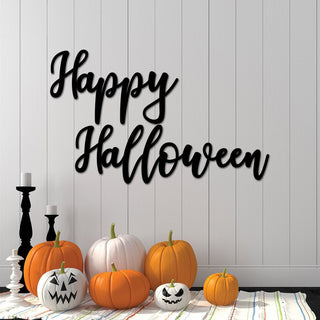 Happy Halloween Porch Sign, Halloween Outdoor Decor, Farmhouse Halloween Decoration, Custom Cursive Metal Sign, Entryway Sign Wreath Laser Cut Metal Signs Custom Gift Ideas