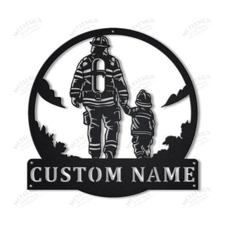 Firefighter Dad And Son Personalized Monogram Metal Wall Decor, Cut Metal Sign, Metal Wall Art, Metal House Sign Laser Cut Metal Signs Custom Gift Ideas