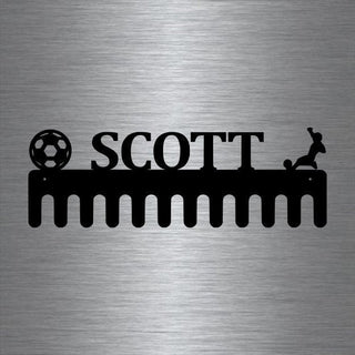 Soccer Custom Name Medal Hanger Holder Display Rack Male 12 Hooks, Cut Metal Sign, Metal Wall Art Laser Cut Metal Signs Custom Gift Ideas